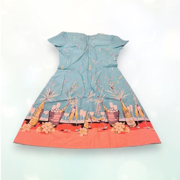 Bernie Dexter Cotton Champagne Celebration Turquoise Pink Mini Dress Size L - Picture 7 of 9